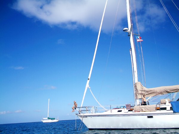 The boys and their floating home.